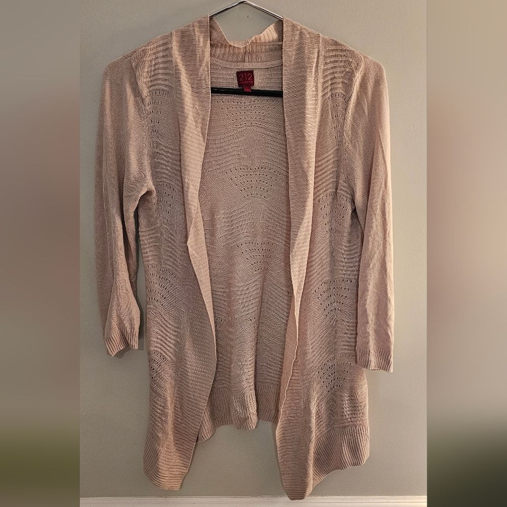 212 Collection Women's Size S Cardigan Sweater Tan 3/4 sleeves, Open Front - Picture 5 of 7